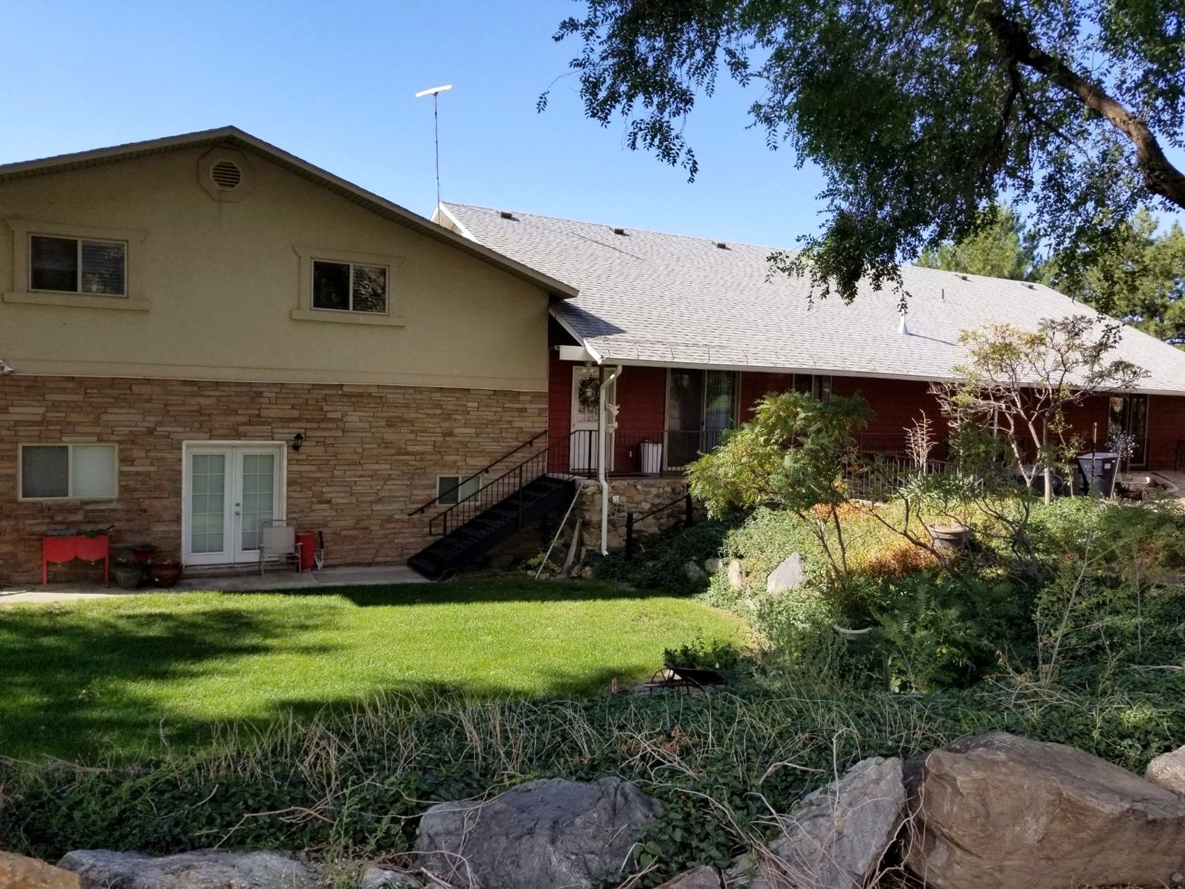 Side exterior and lawn