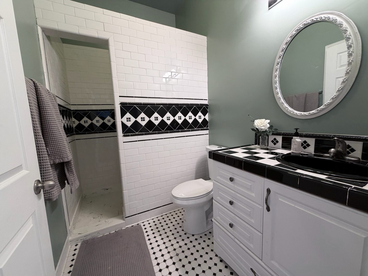 Updated black and white bathroom