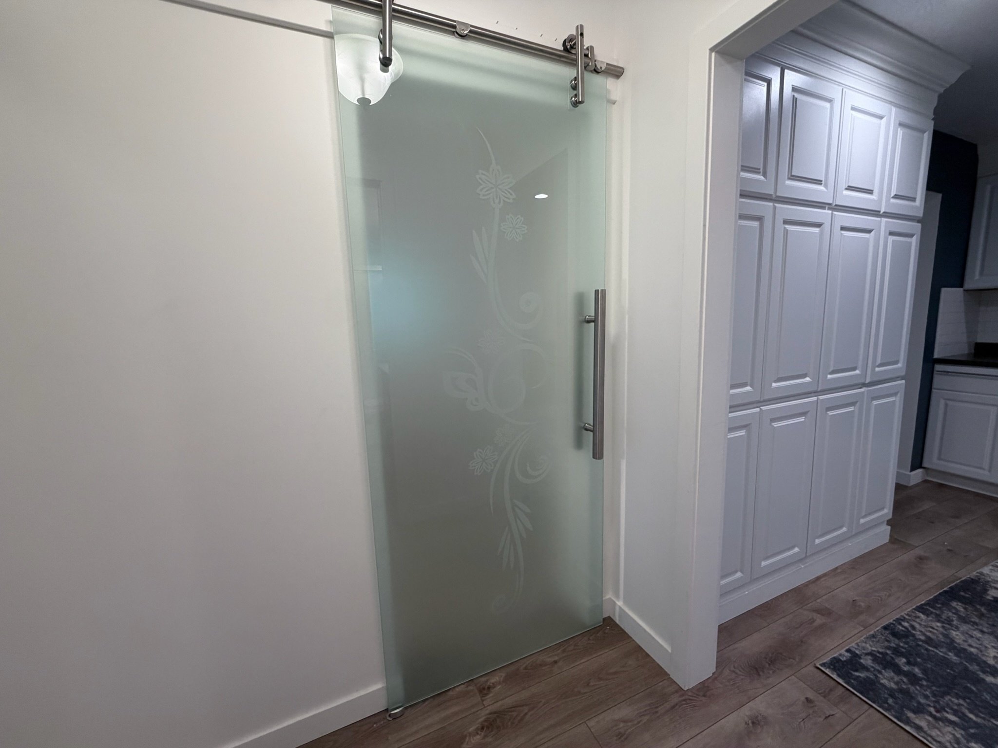 Decorative frosted-glass sliding door