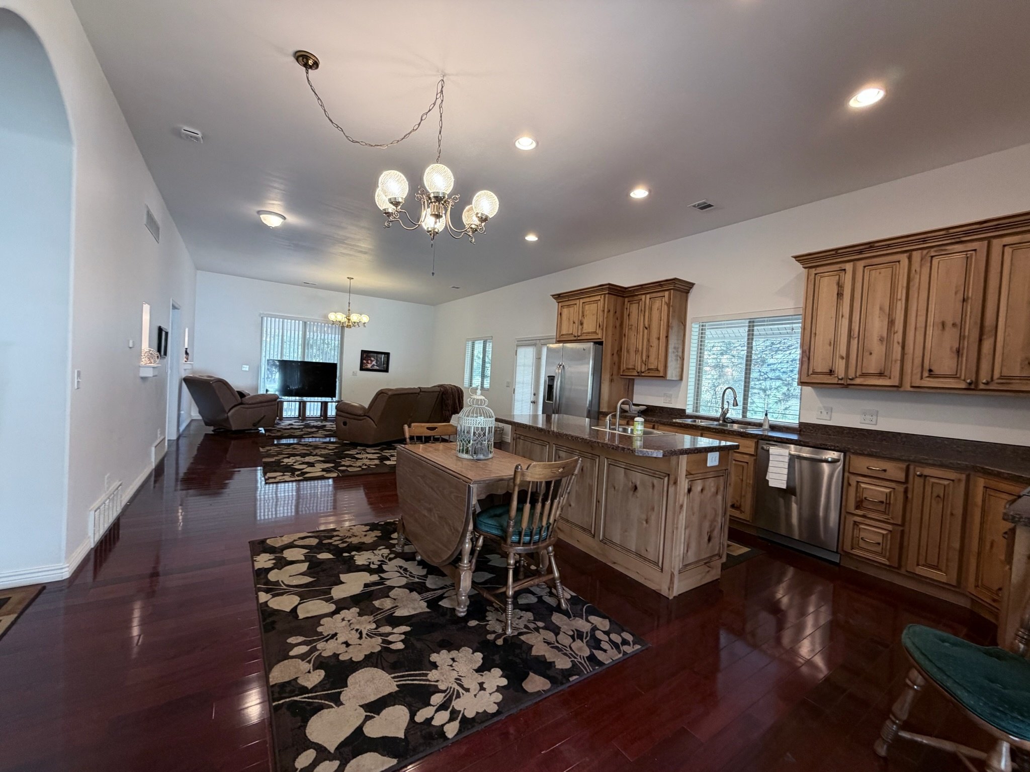 Wood kitchen and open living space